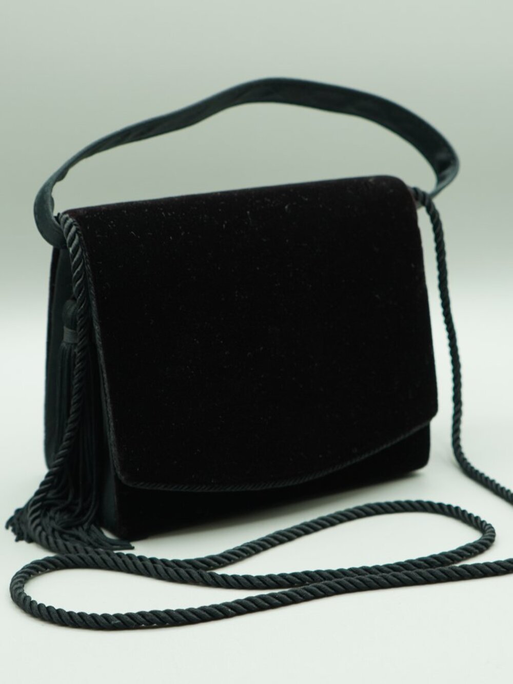 Vintage Nine West Black Velvet Tassel Crossbody Evening Bag 90s Whimsigoth